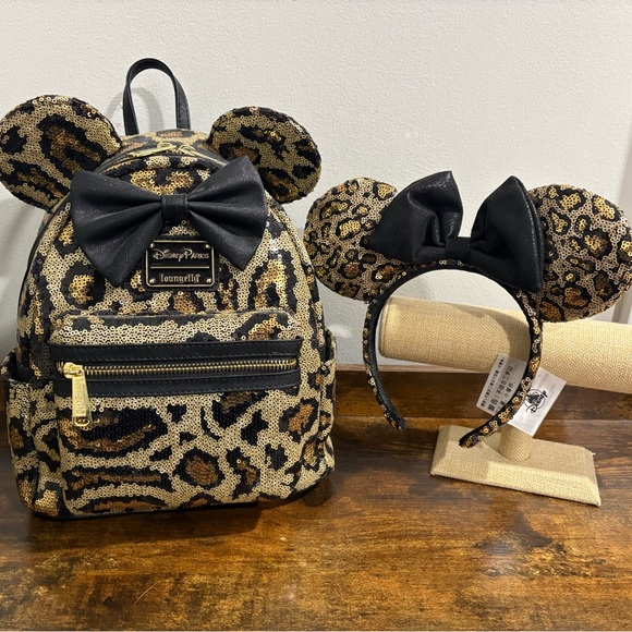 Disney World Loungefly Animal Kingdom Leopard Animal Print Backpack Mickey Ears main image 5